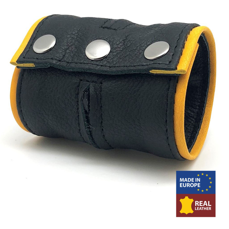 The Red Poignet bracelet de force en cuir - Noir/Jaune-  avec zip